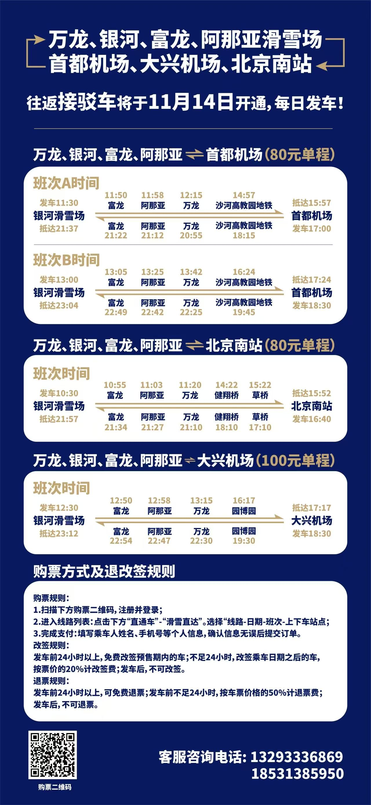 北京城区、机场、高铁↔万龙